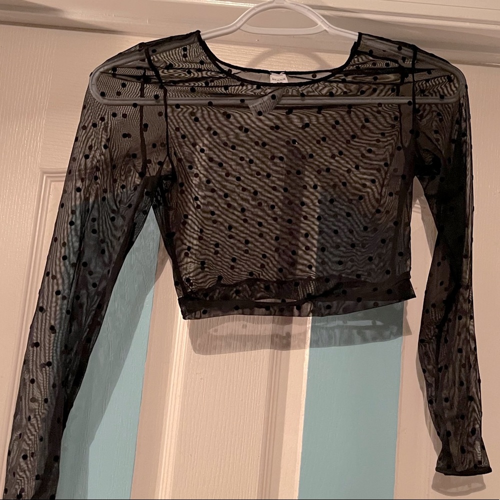 Sheer mesh spanx polka dot crop top